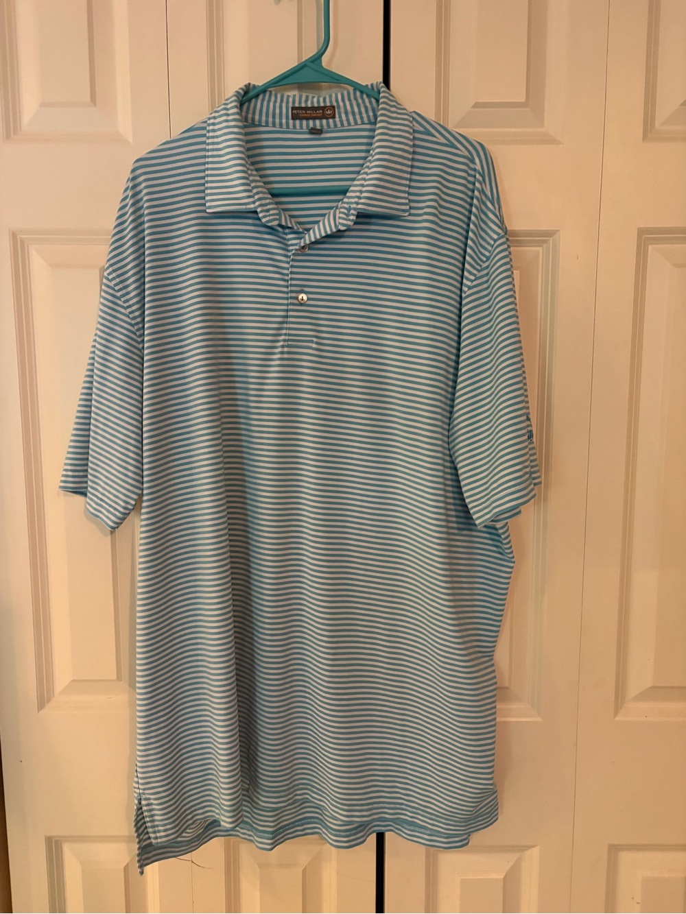 Peter Millar Blue & White Striped Men's Polo Shirt- XXL